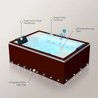Hot Tub Built for Ultimate Relaxation, 28 Hydrotherapy Jets, Dual Occupancy, LED Lighting, 950L Capacity — infographic